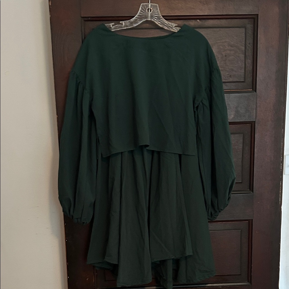 Dark Green Long Sleeve crop top and skirt set